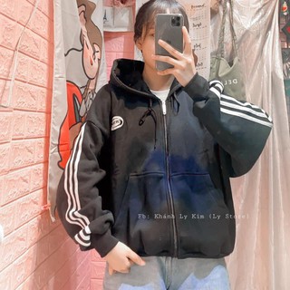 Áo Khoác Nỉ Thể Thao ZATION Unisex [FREESHIP] 🌸 Hoodie bomber phối 3 sọc màu Đen | Trắng | Xám Ulzzang Nam Nữ HOT 🌸