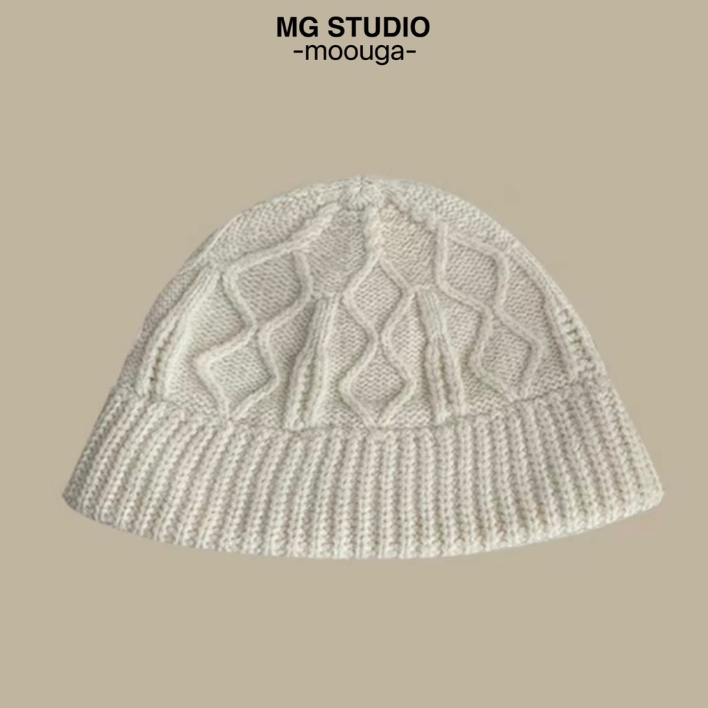 Mũ dệt kim MG STUDIO hoa văn hình thoi 8 màu tuỳ chọn