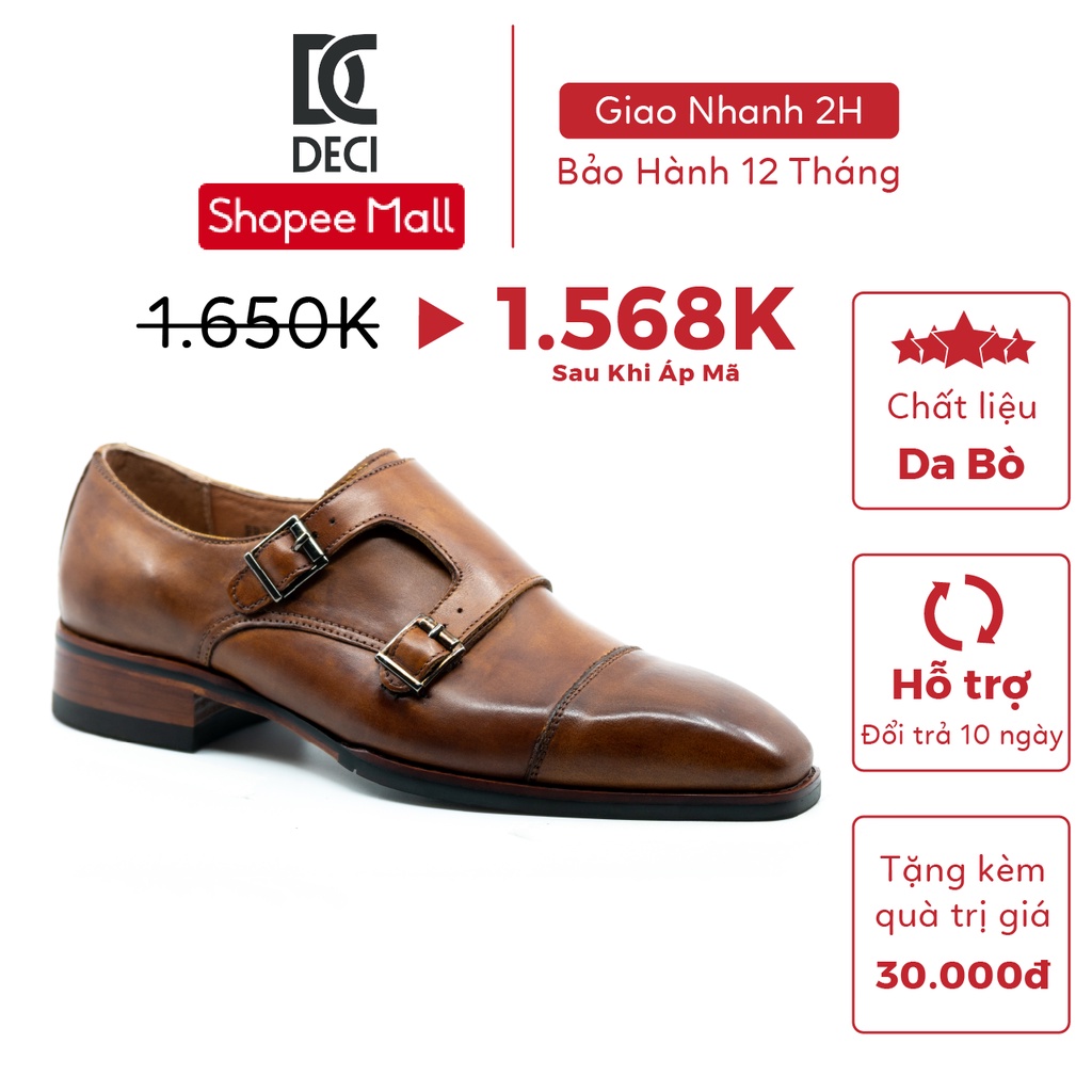 Giày tây công sở DECI da bò dòng Monkstrap BROGUE 9 NÂU