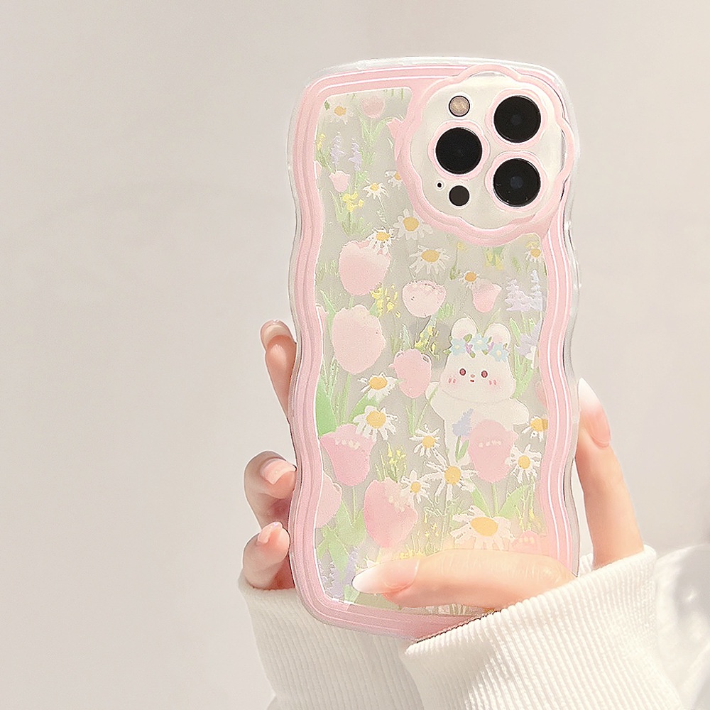 Ốp điện thoại kiểu hoa và thỏ có dây đeo thích hợp cho Iphone 7 8 PLUS X XR XS 11 12 13 14 PRO MAX SE 2020