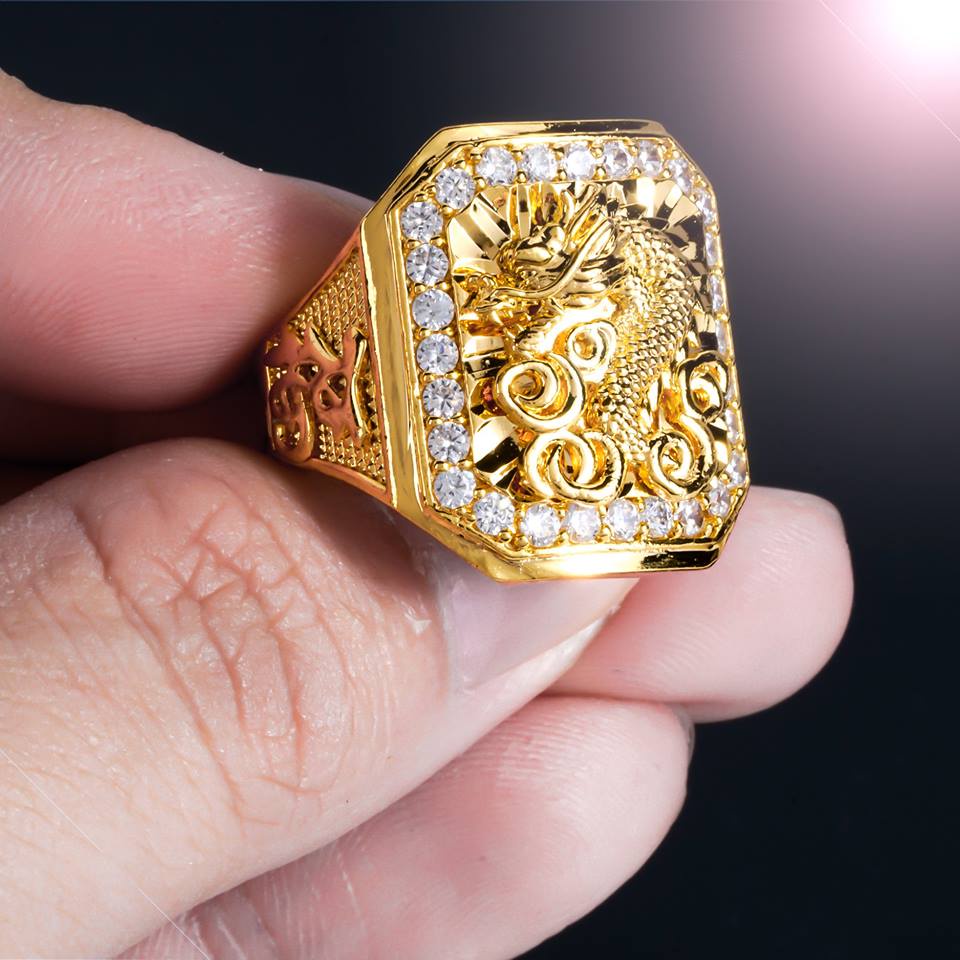 UHA - Nhẫn Nam Rồng Vuông Mạ 18k NNR-V