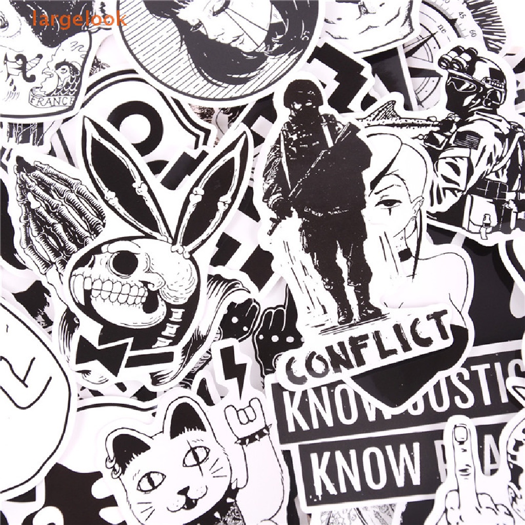 Set 100 Miếng Dán PVC Họa Tiết Graffiti Trắng Đen Trang Trí Đa Ứng Dụng