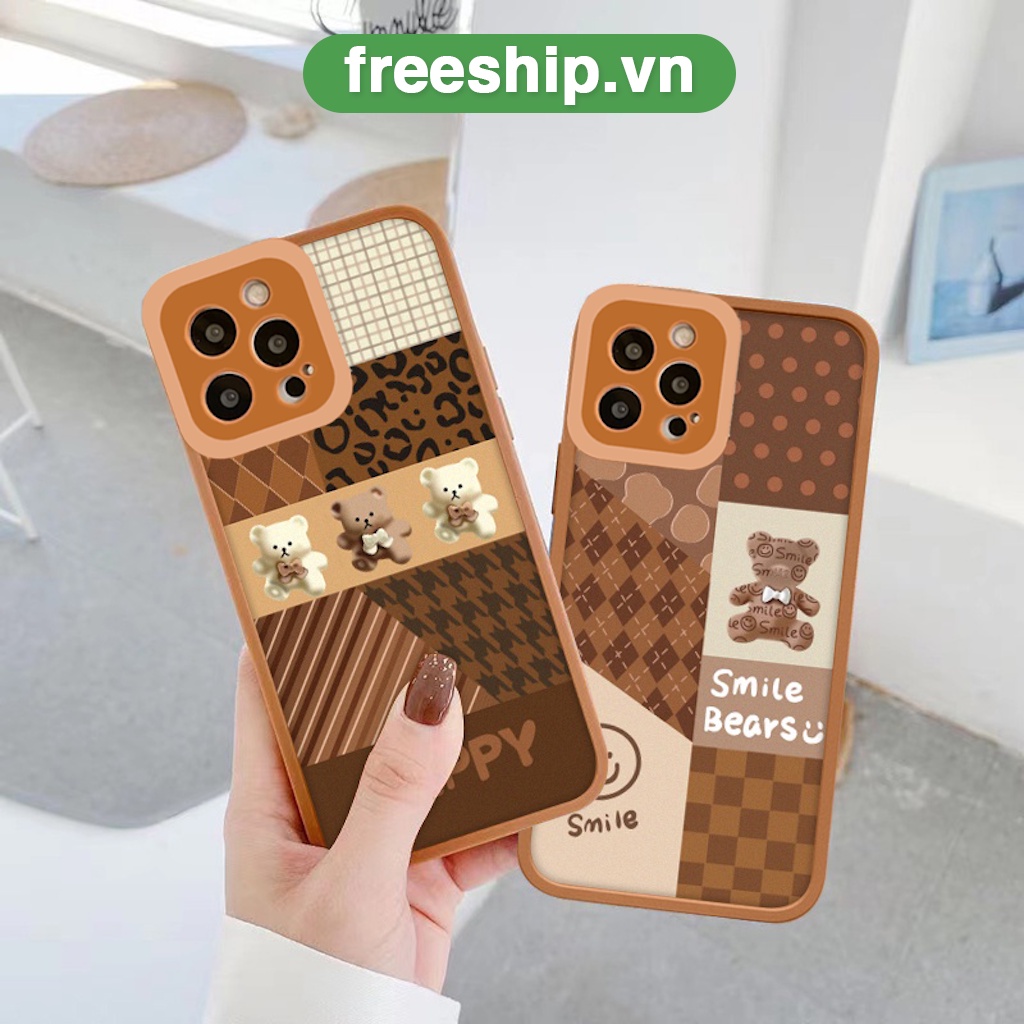 Ốp lưng iphone cạnh vuông lỗ camera bear smlie 6/6splus/7/7plus/8/8plus/x/xr/xs/11/12/13/pro/max/plus/promax