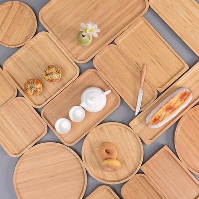 Khay nướng sáng tạo hình Nhật Bản đĩa nhỏ hình tròn Khay trà gỗ Khay đựng trái cây Bắc Âu khay đựng thịt bò gỗ tre hình 