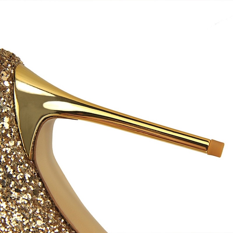 BIGTREE Giày Cao Gót 9.5cm Mũi Nhọn Miệng Nông Đính Kim Sa Lấp Lánh Màu Đỏ Quyến Rũ Cho Nữ  9219-1