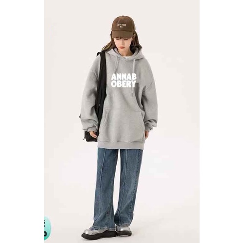 Áo hoodie Annab chất nỉ bông form rộng Unisex, 2 màu RÊU - TRẮNG - ĐEN