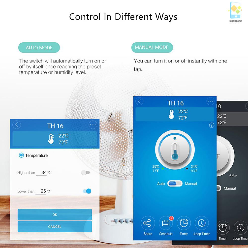 M SONOFF TH16 WiFi Wireless Smart Switch Monitoring Temperature Humidity Wireless Home Automation Kit Works With Amazon Alexa Google Home Nest 15A 3500W