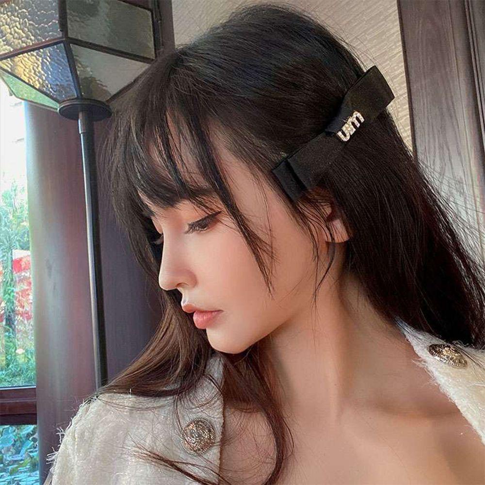 Kẹp Tóc Nơ In Chữ Miu Màu Đen Phong Cách Pháp Độc Đáo Cho Nữ