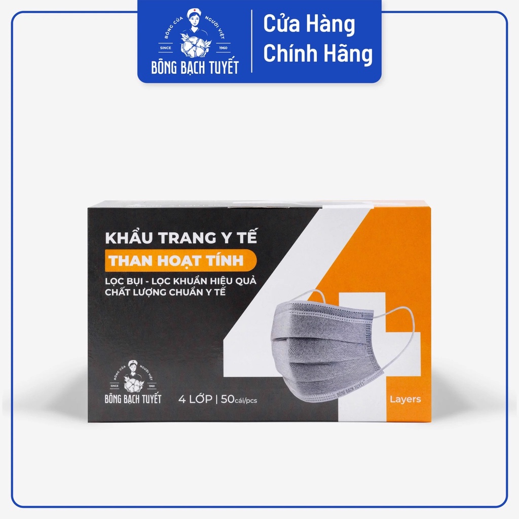 Khẩu Trang Than Hoạt Tính 4 Lớp Meriday Mới (50 cái/hộp) - Khẩu Trang Y Tế Chính Hãng Bông Bạch Tuyết