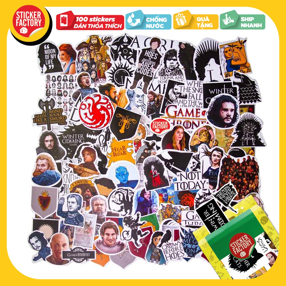 Game Of Throne GOT - hộp set 100 sticker decal hình dán nón bảo hiểm , laptop, xe máy, ô tô - STICKER FACTORY