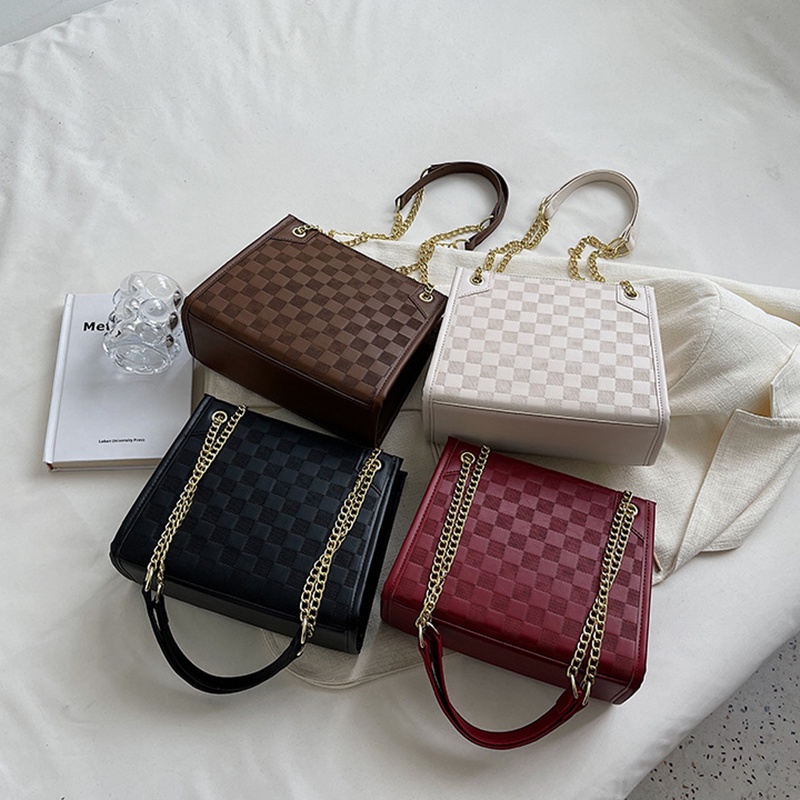 Túi đeo vai IELGY họa tiết sọc caro phối dây xích thời trang cao cấp cho nữ