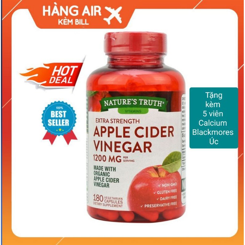 Apple Cider Vinegar Giấm Táo Giảm Cân 180 viên , Detox, Đẹp Da Cam Kết Chính Hãng