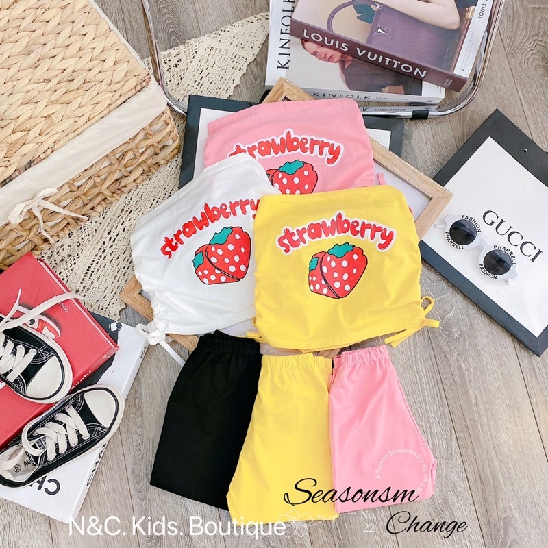Xả Set dâu tây áo quây quần legging bé gái