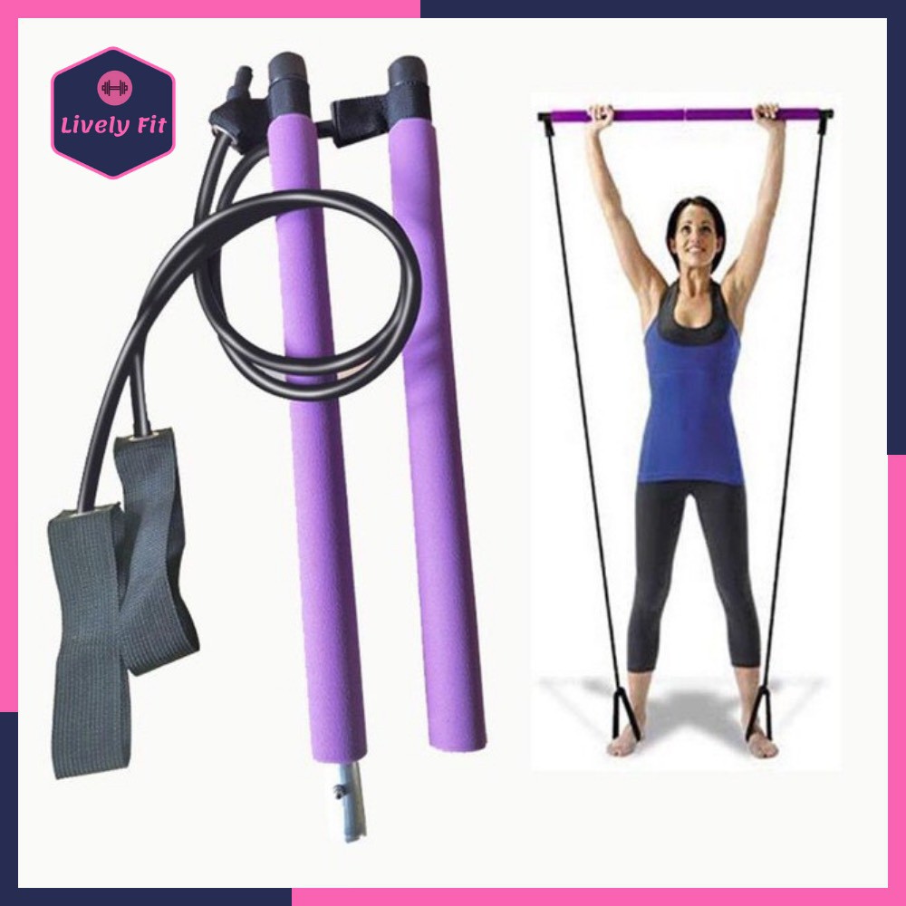 Thanh Tập Pilates Kèm Dây Kháng Lực, Gậy Tập Squat Stick, Xà Đơn Yoga, Thiết Bị Tập Luyện Chống Đẩy Đa Năng