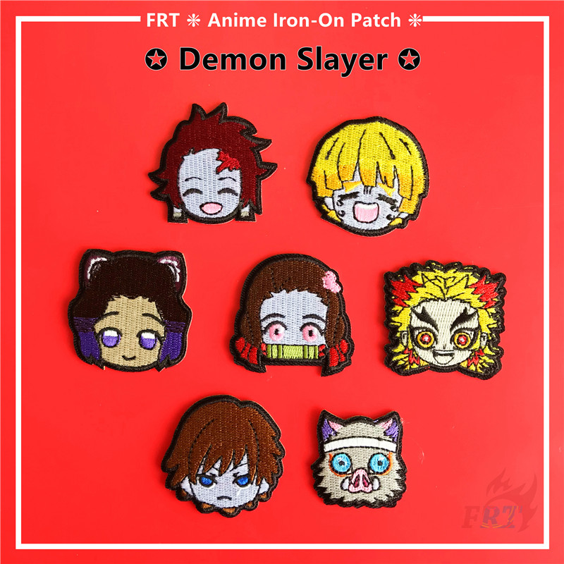 ☸ Miếng Dán Ủi Thêu Họa Tiết Hoạt Hình Demon Slayer Series 04 - Little Head-On ☸ 1 Huy Hiệu Cài Áo Hình Kamado Tanjirou / Kamado Nezuko