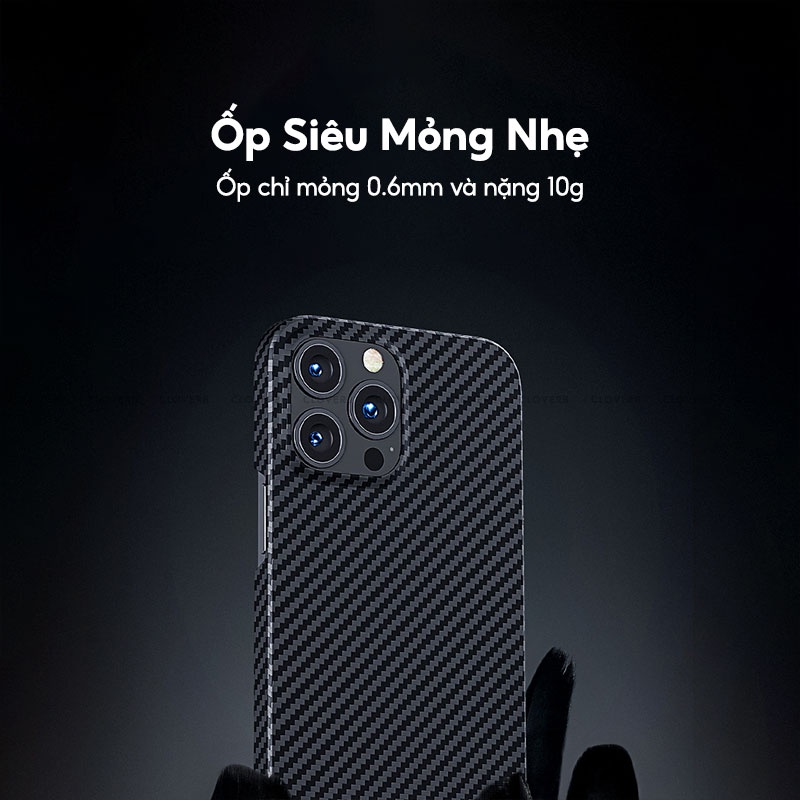 Ốp Lưng BENKS Cacbon Chất Liệu Sợi Aramid Cứng Bền Chống Trầy Xước Viền Bảo Vệ Camera Chống Vân Tay Cho 13ProMax Cloverb