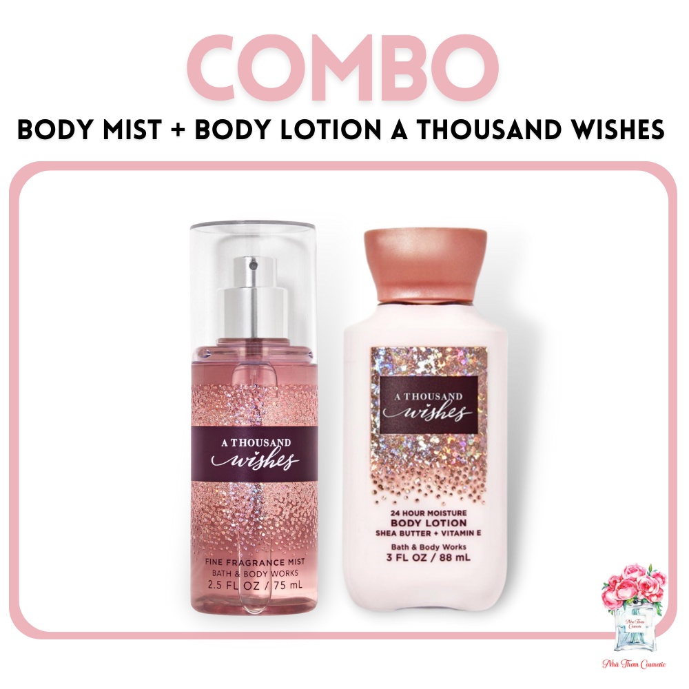 Bộ Sản Phẩm Xịt Thơm Toàn Thân & Dưỡng Thể Bath & Body Works A Thousand Wishes Ngọt Ngào Mini Size
