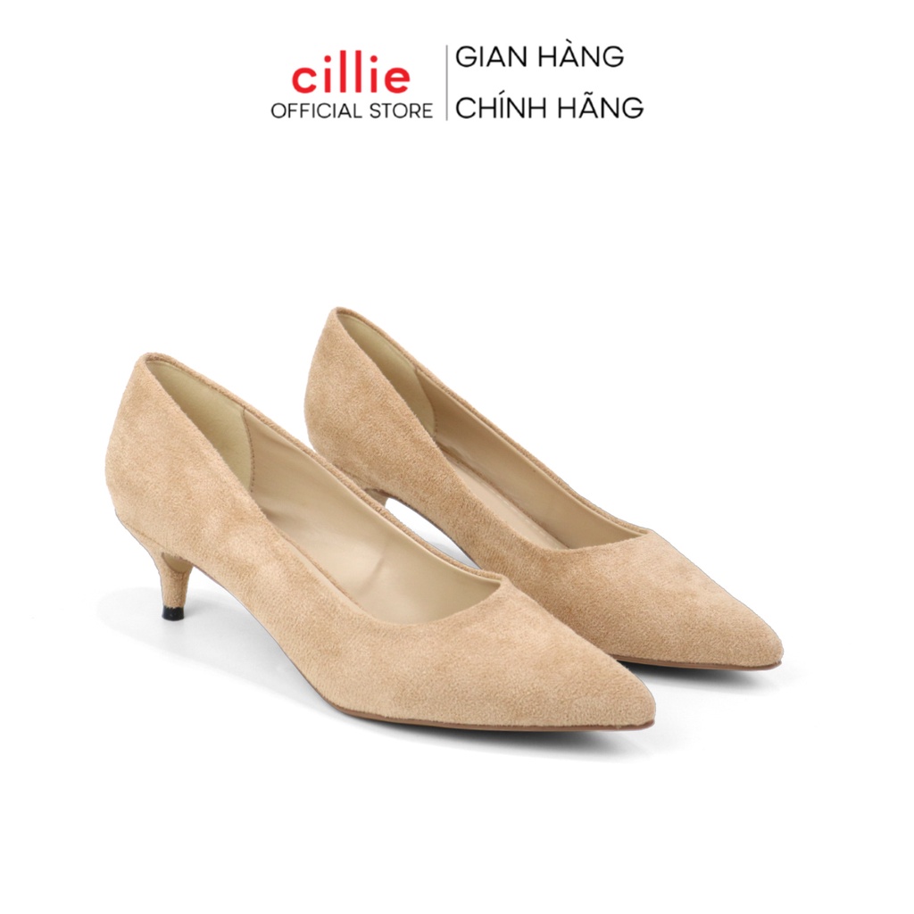 Giày cao gót nữ da lộn mũi nhọn thời trang thanh lịch gót nhọn cao 5cm đi làm đi học Cillie 1174