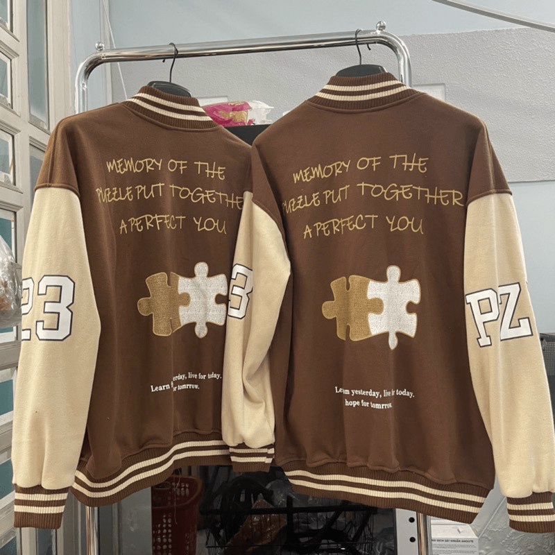 Áo Khoác Bomber Nam Chữ A Xếp Hình Màu Nâu Phong Cách Trẻ Trung Form Rộng Mặc Thoáng Mát NEW UNISEX