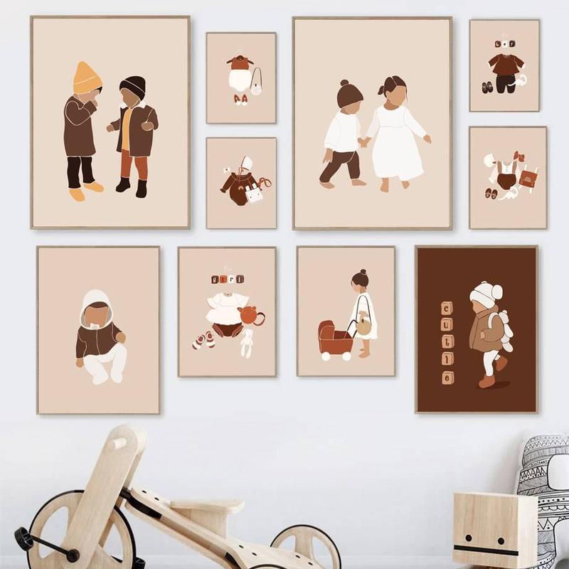 Tranh Vải Bạt Treo Tường In Hình Cô Gái / Bé Trai Dễ Thương Trang Trí Phòng Ngủ / Phòng Trẻ Em