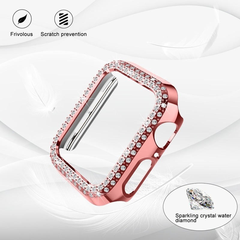 Ốp bảo vệ chống rơi nạm hai hàng đá giả thích hợp cho Apple Watch Series 6 SE 5 4 3 2 1 38mm 40mm 42mm 44mm