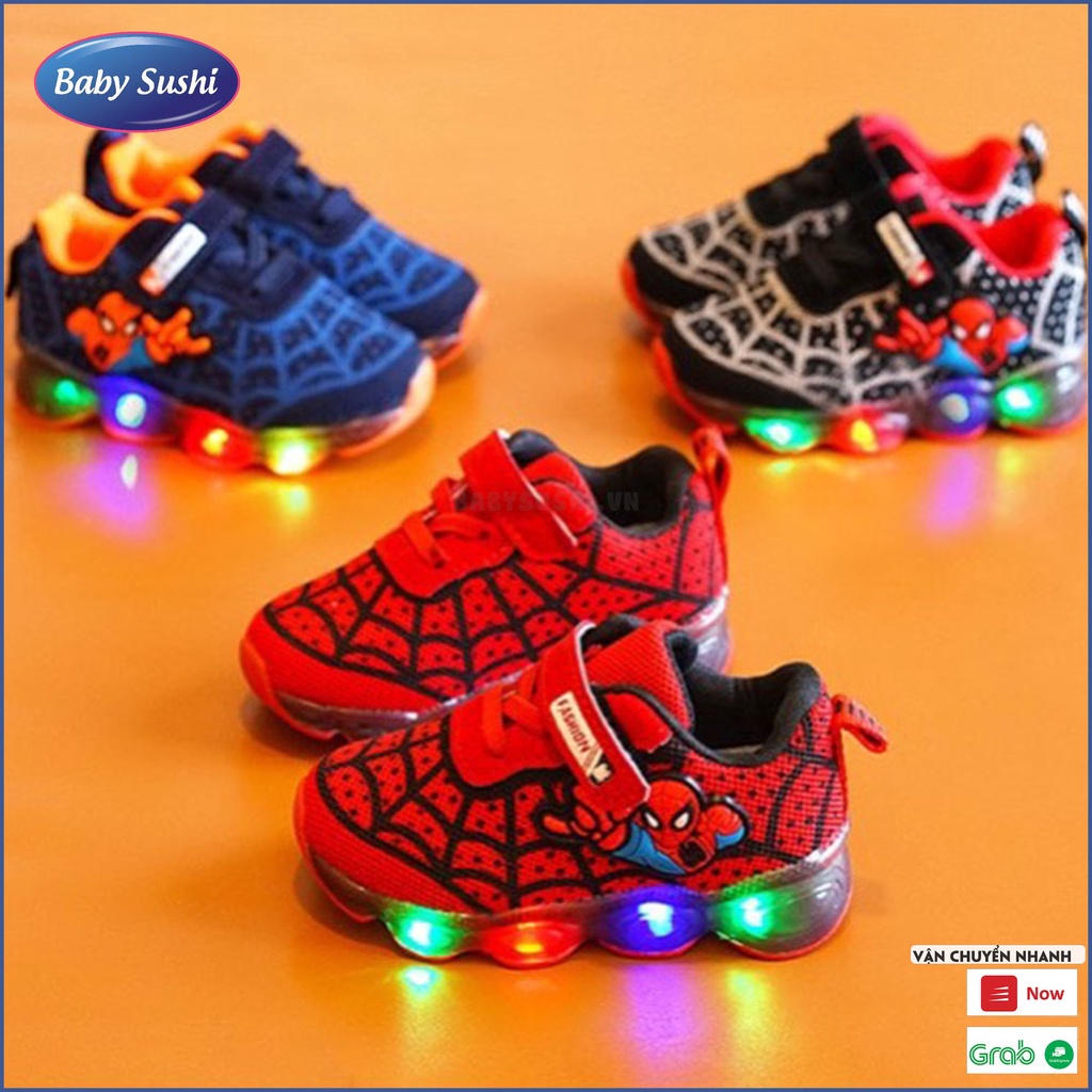 Giày thể thao trẻ em GTT03 từ 1 - 10 tuổi, giày phát sáng người nhện cho bé trai bé gái