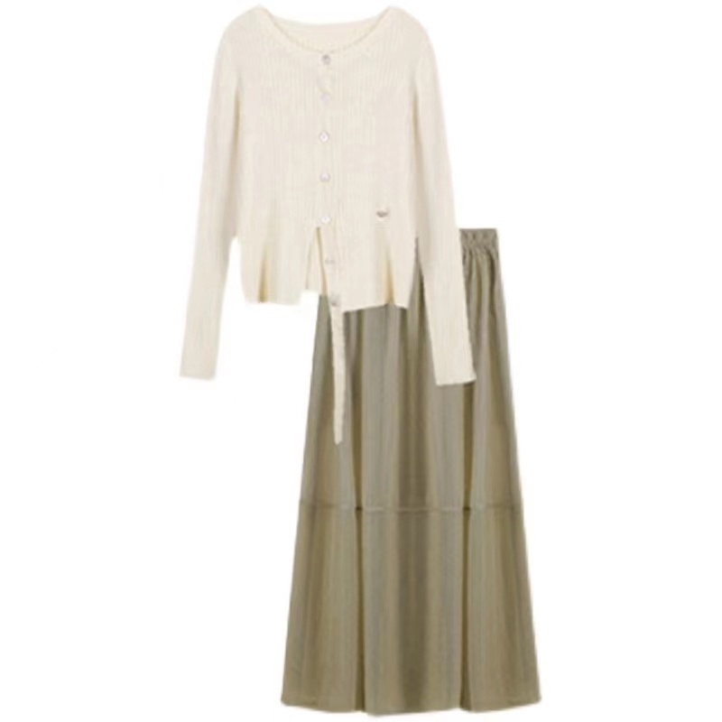 Set Áo Dệt Kim Dài Tay Và Chân Váy Midi Lưng Cao Thời Trang Mùa Thu Mới 2022 Dành Cho Nữ