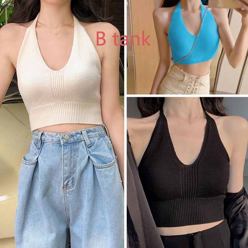 Áo yếm len dệt kim hở lưng dáng ngắn cột dây thời trang mùa hè dành cho bạn nữ | BigBuy360 - bigbuy360.vn