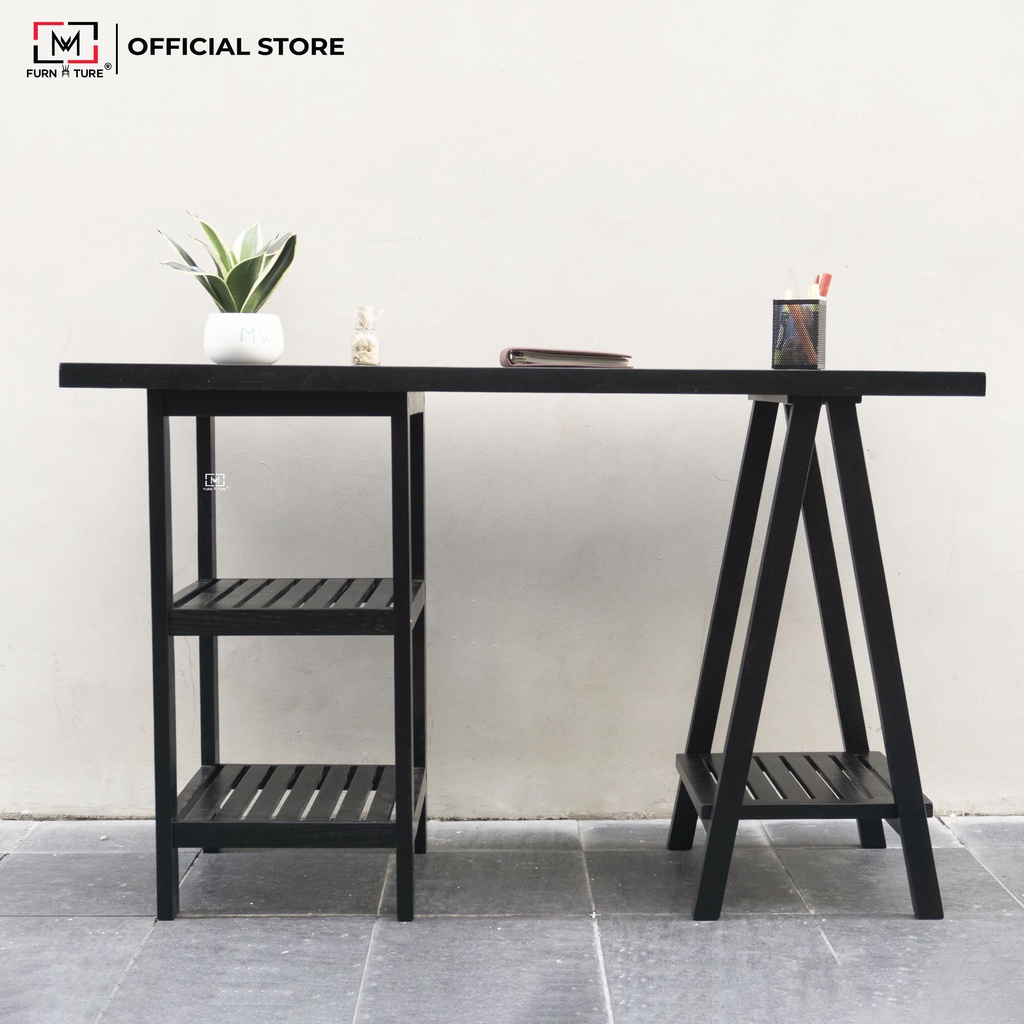 Bàn làm việc lắp ráp gỗ thông tự nhiên 100% thương hiệu MW FURNITURE size 50x120x75 cm màu đen