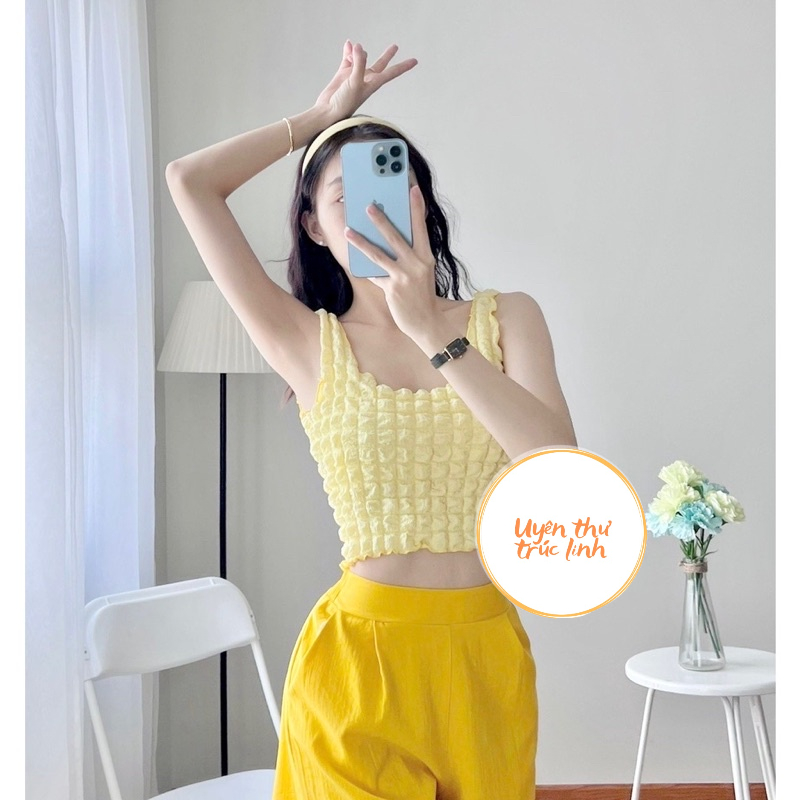 Áo croptop chất xốp phồng siêu đẹp, áo ba lỗ croptop hàng đẹp_ uyên thư trúc linh