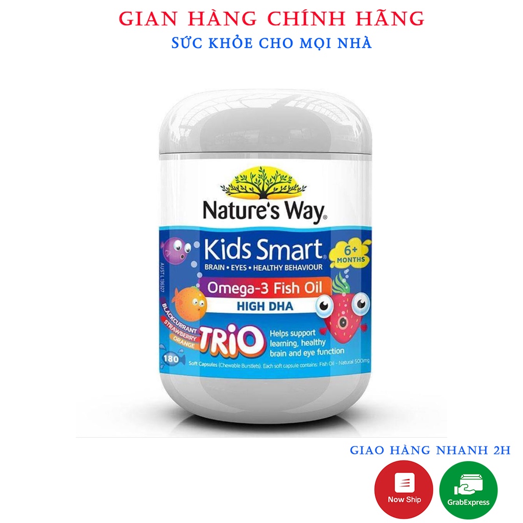 Natures Way Kids Smart Omega-3 Fish Oil.Bổ Sung DHA,EPA Phát Triển Trí Não,Mắt.Lọ 180v