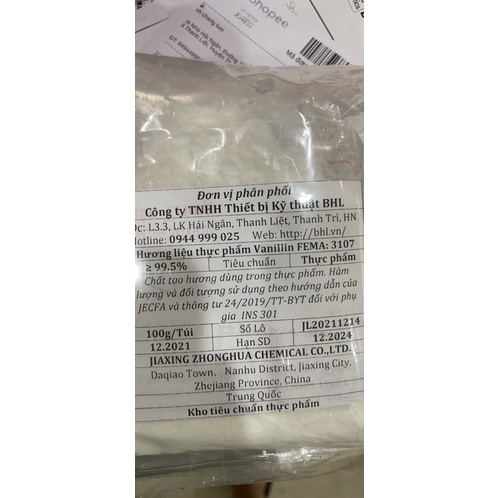 Hương liệu vanilin 99.5% túi 100g vanillin cấp thực phẩm
