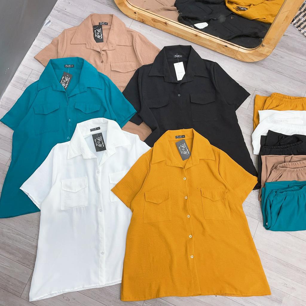 Set Bộ Đồ Bigsize Nữ Áo Sơ Mi Đũi Và Quần Đùi Phom Rộng Mặc Thoải Mái Thời Trang Big Size SET30