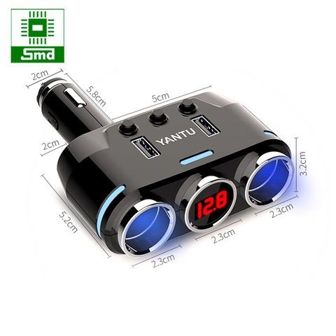 Bộ chia tẩu sạc ô tô 2 đầu ra + 2 cổng USB sạc nhanh QC 3.0 hiển thị điện áp YANTU B39