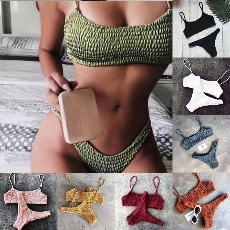 Set Bikini 2 Mảnh Trơn Nhún Gợi Cảm Cho Nữ | BigBuy360 - bigbuy360.vn