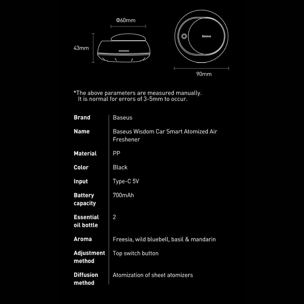 Bộ Lọc Không Khí Xe Hơi Khuếch Tán Hương Nước Hoa, pin 700mAh, Type C 5V, đèn led, kèm 2 chai tinh dầu- LVC018
