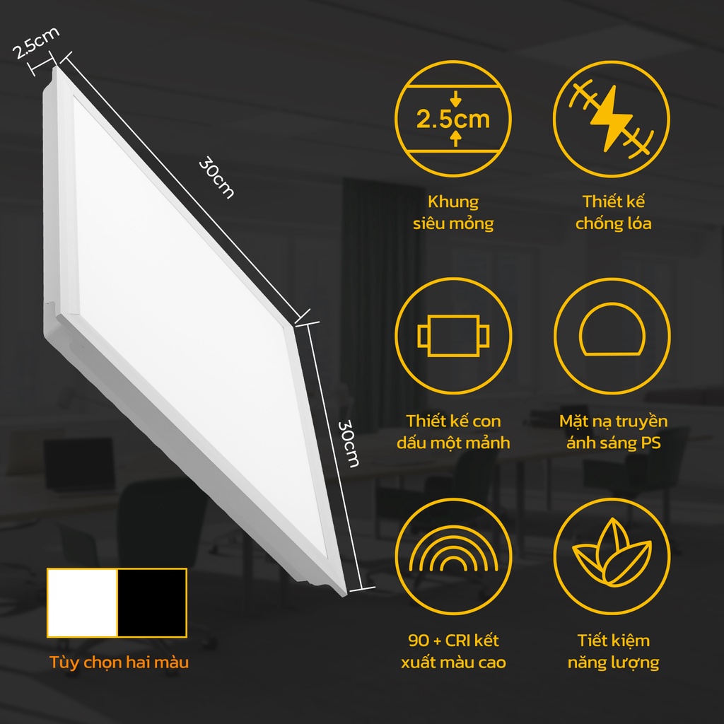 Đèn âm trần HYDERSON LED 24W 300x300 hình vuông siêu mỏng dành cho nhà cửa phòng học văn phòng cửa hàng