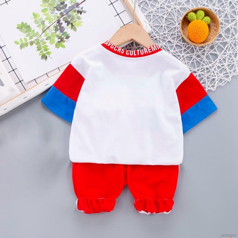 Set Áo Thun Ngắn Tay Cổ Tròn + Quần Short Lưng Thun Thời Trang Bé Trai