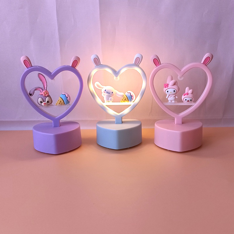 Đèn Ngủ Để Bàn Hình Trái Tim/Mèo Hello Kitty Dễ Thương Dùng Làm Quà Tặng Sinh Nhật Cho Bạn Gái