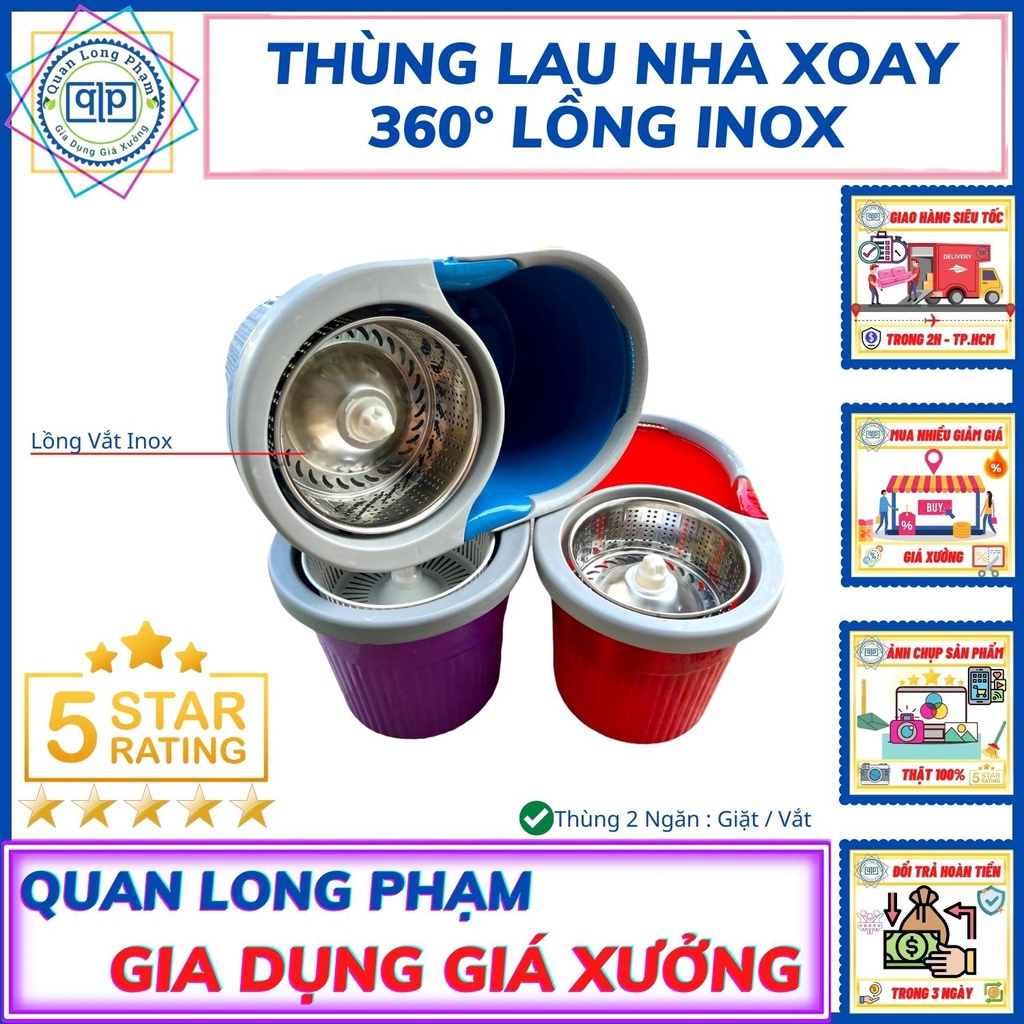❤️ Giá Sỉ Tận Xưởng ❤️ Thùng / Xô Lau Nhà 360° Lồng Inox Thùng Dày - Nhựa Tốt Hàng Xuất Khẩu