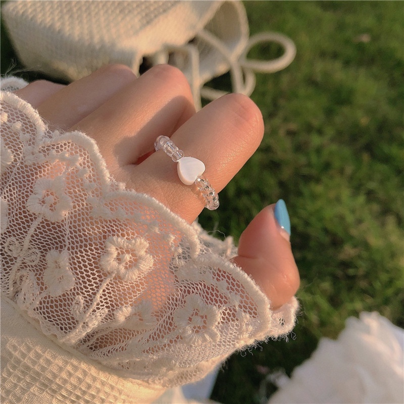 We Flower Nhẫn có thể điều chỉnh đính đá mặt trăng hình tròn / trái tim xinh xắn cho nữ