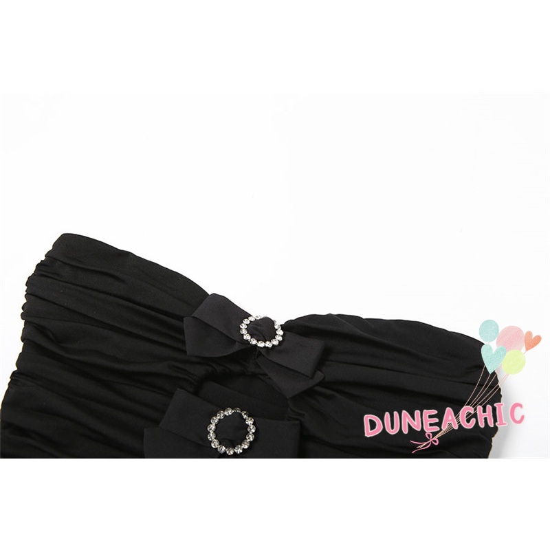 DUNEA Áo Ống Hở Vai Xếp Ly Thắt Nơ Quyến Rũ Cho Nữ