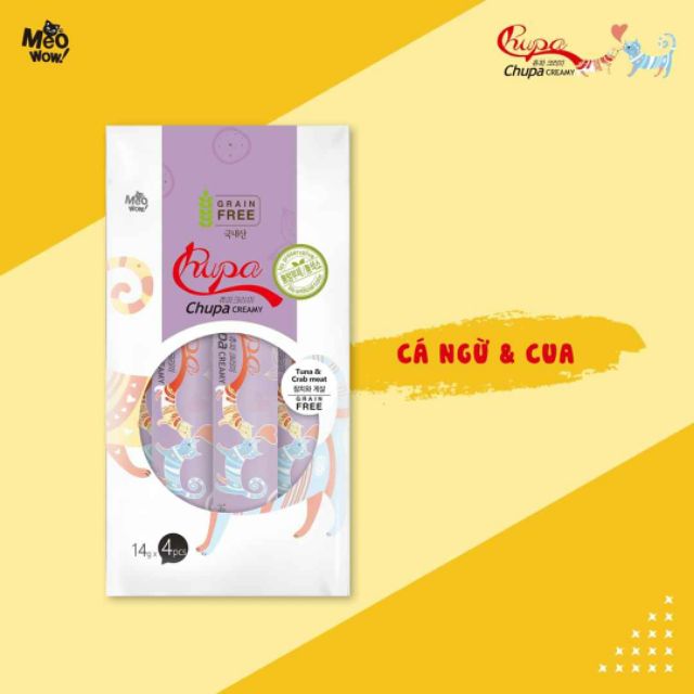 1 vỉ 4 tuýp Soup kem thưởng cho mèo Chupa Creamy 14g