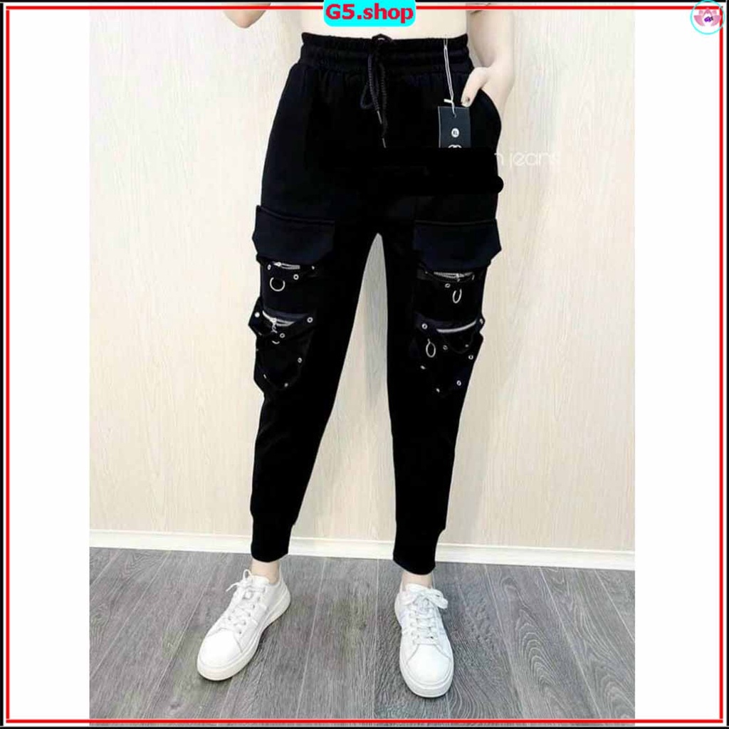 Quần jogger nữ bo gấu phối khuyên ống bo mùa hè mẫu mới dáng dài chất kaki thun cotton mềm min đẹp G5