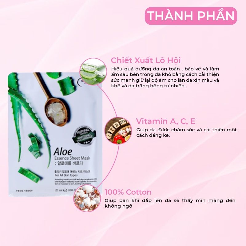 Hộp 10 Túi Mặt Nạ Giấy Dưỡng Da HOLIKEY Hàn Quốc Chiết Xuất Từ Lô Hội Cấp Ẩm &amp; Làm Trắng 25mlx10 túi