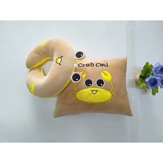 Combo Gối Tựa Lưng và gối chữ U Cao Cấp Thêu hoạt hình Chú Cua