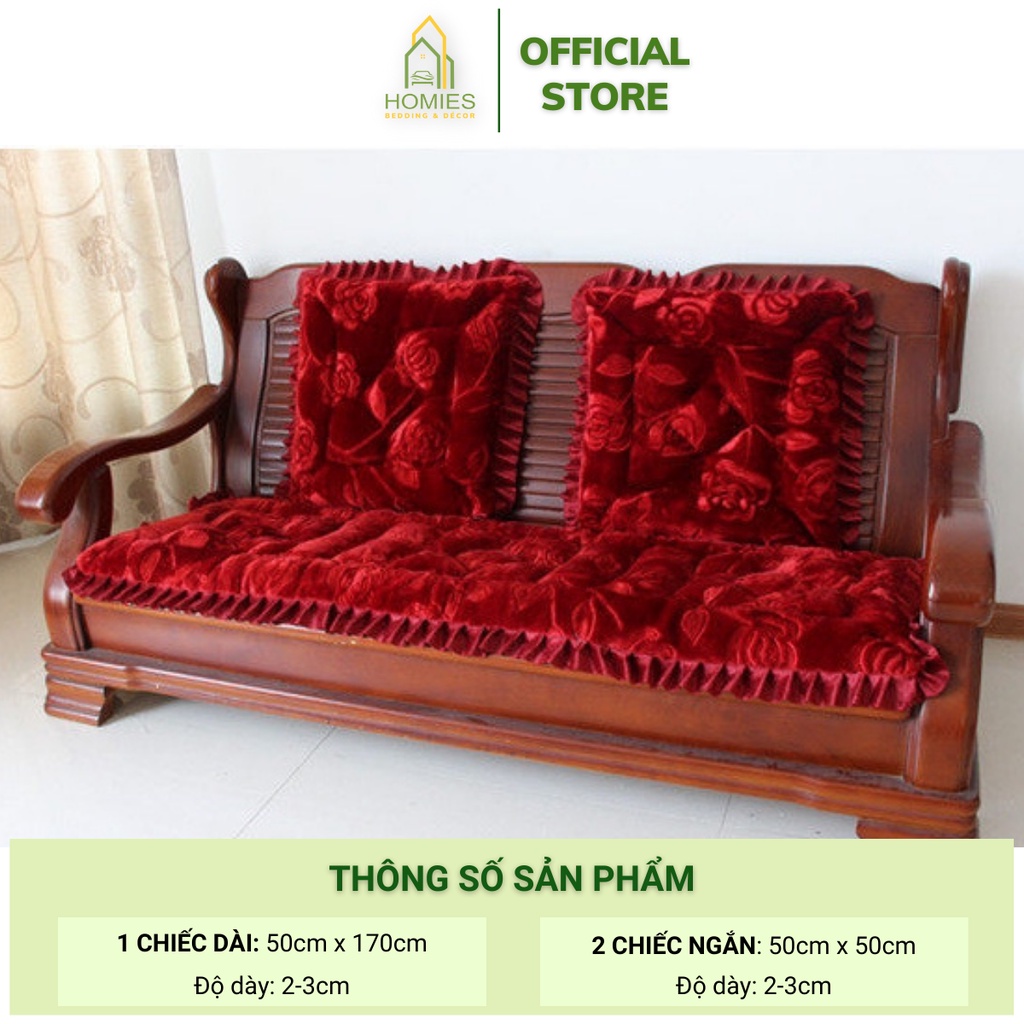 Bộ Thảm Ghế Sofa HOMIES Bedding &amp; Décor Đệm Trải Ghế Gỗ Chất Liệu Nỉ Nhung Hoa Hồng Ép Ấm Áp