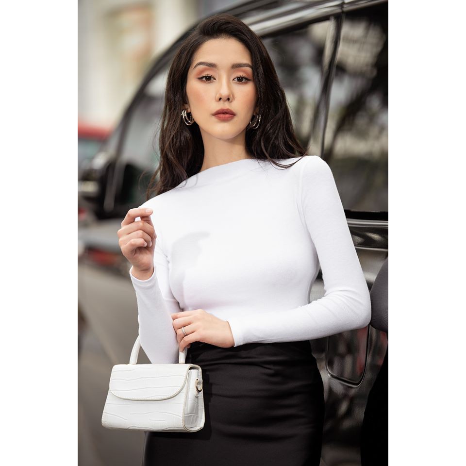 Áo thun gân trơn nữ ôm body cổ ngang tay dài Lucia - Narcotics ơi