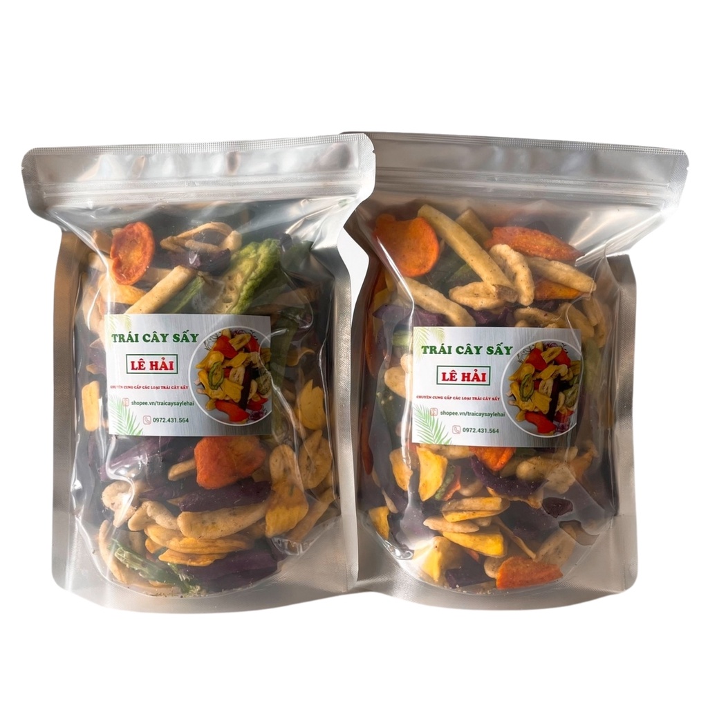 Rau củ sấy thập cẩm Lê Hải hàng xuất khẩu nguyên miếng giòn rụm không đường đặc sản Đà Lạt