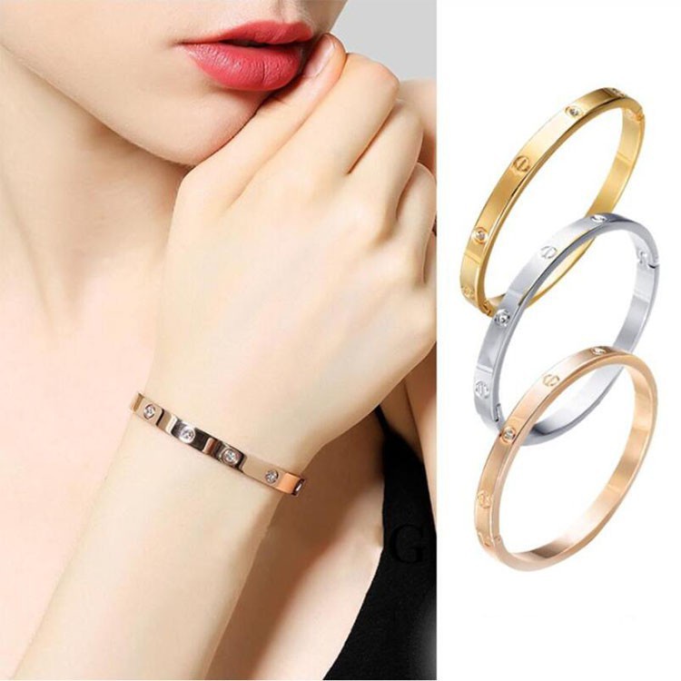 Vòng tay thép titan mạ vàng hồng 18K mới